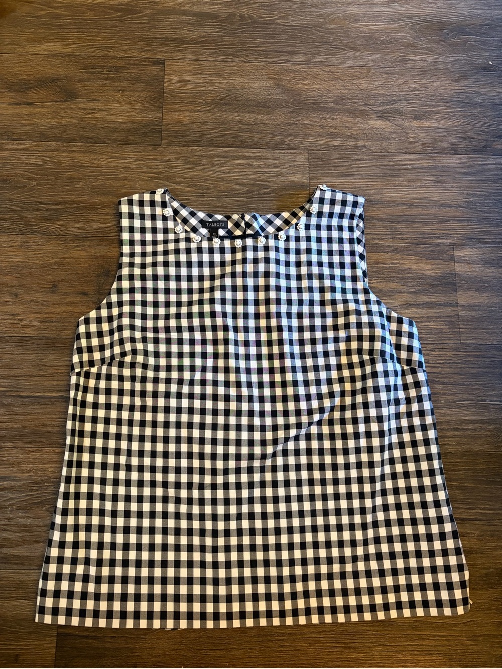 Talbots Women’s Cottagecore Picnic Gingham Tank Top w/Floral Beaded Embellished - Picture 2 of 8
